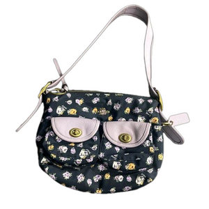 Coach Floral Print Shoulder Bag - Black and Pink